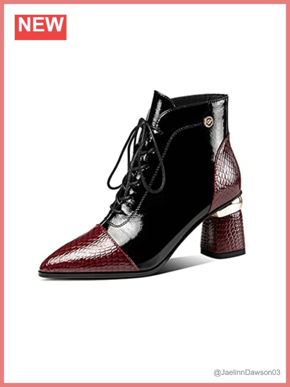 Handmade Leather Pointed Toe Block Heel Lace Up Ankle Boots